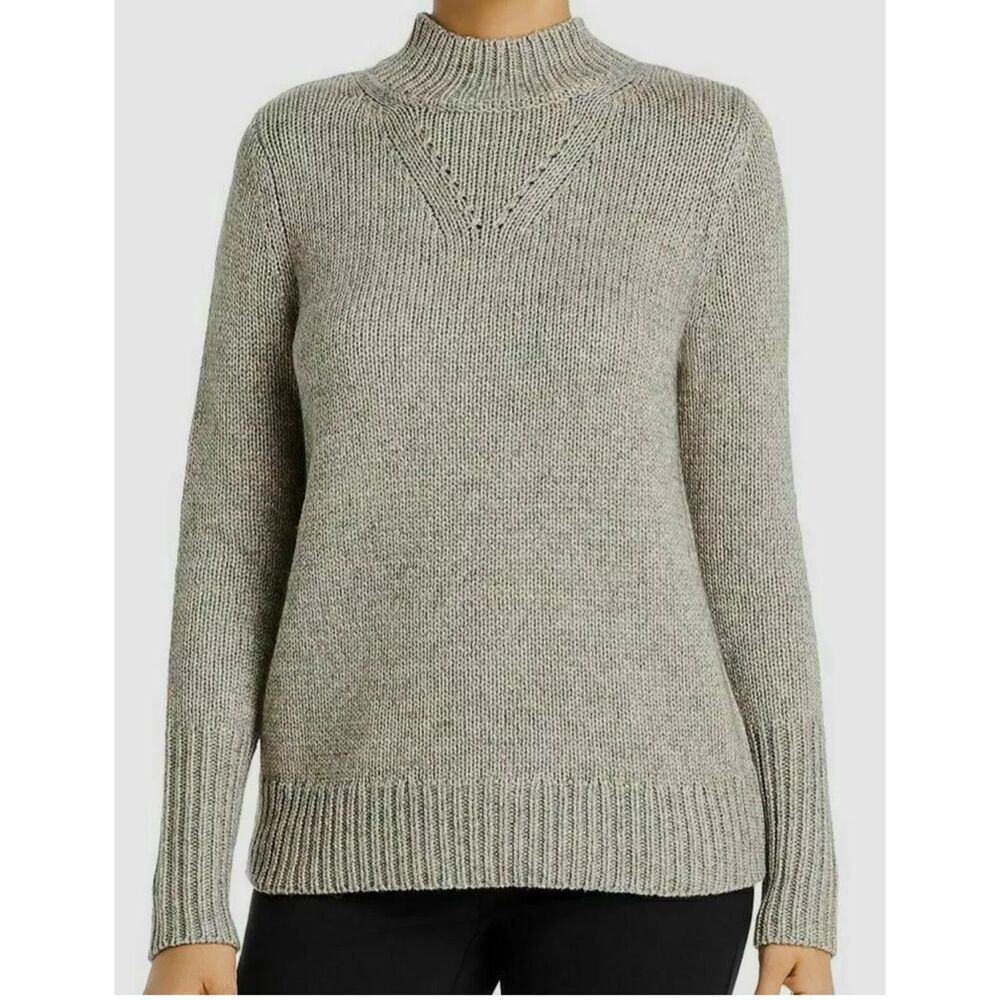 Elie Tahari Womens Mock Neck Metallic Speckle Sweater Charcoal Gray Size Small‎